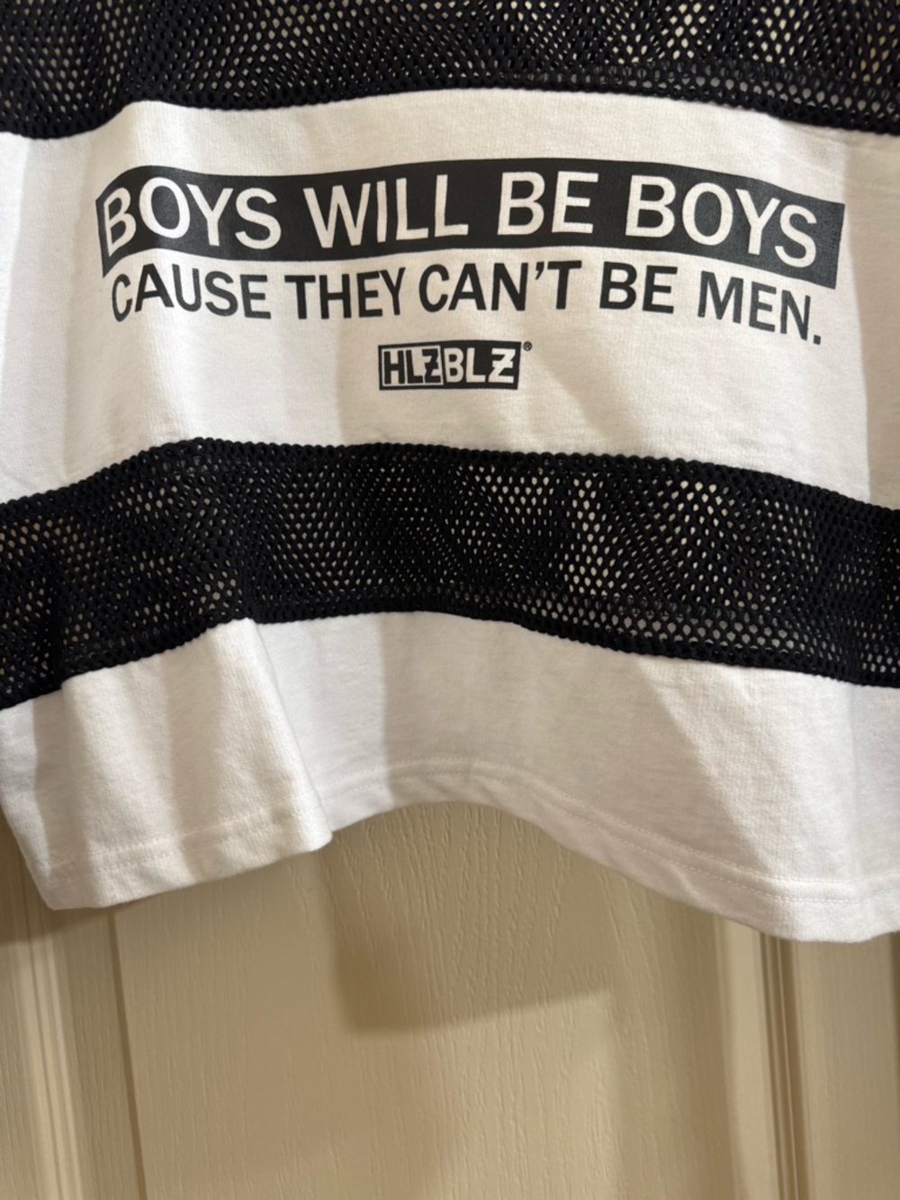 HLZBLZ Black & White Mesh Stripe Crop Top - Picture 2 of 5